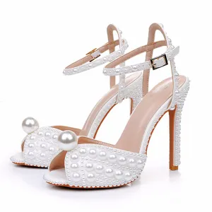 Pearl Fish Mouth High Heel Wedding Shoes Party Shoes