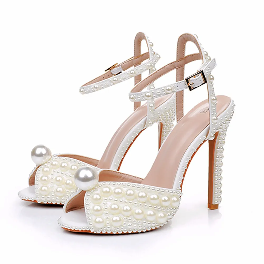 Pearl Fish Mouth High Heel Wedding Shoes Party Shoes