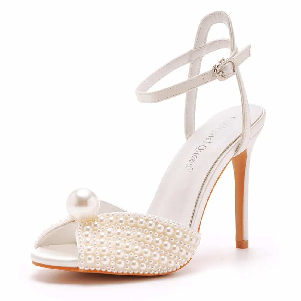 Peep Toe Elegant Faux Pearl Ultra High Heels