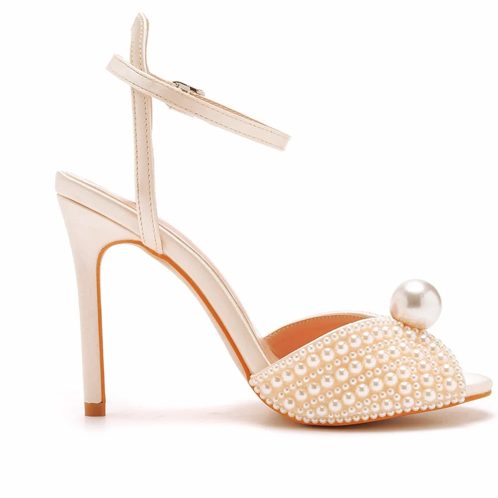 Peep Toe Elegant Faux Pearl Ultra High Heels