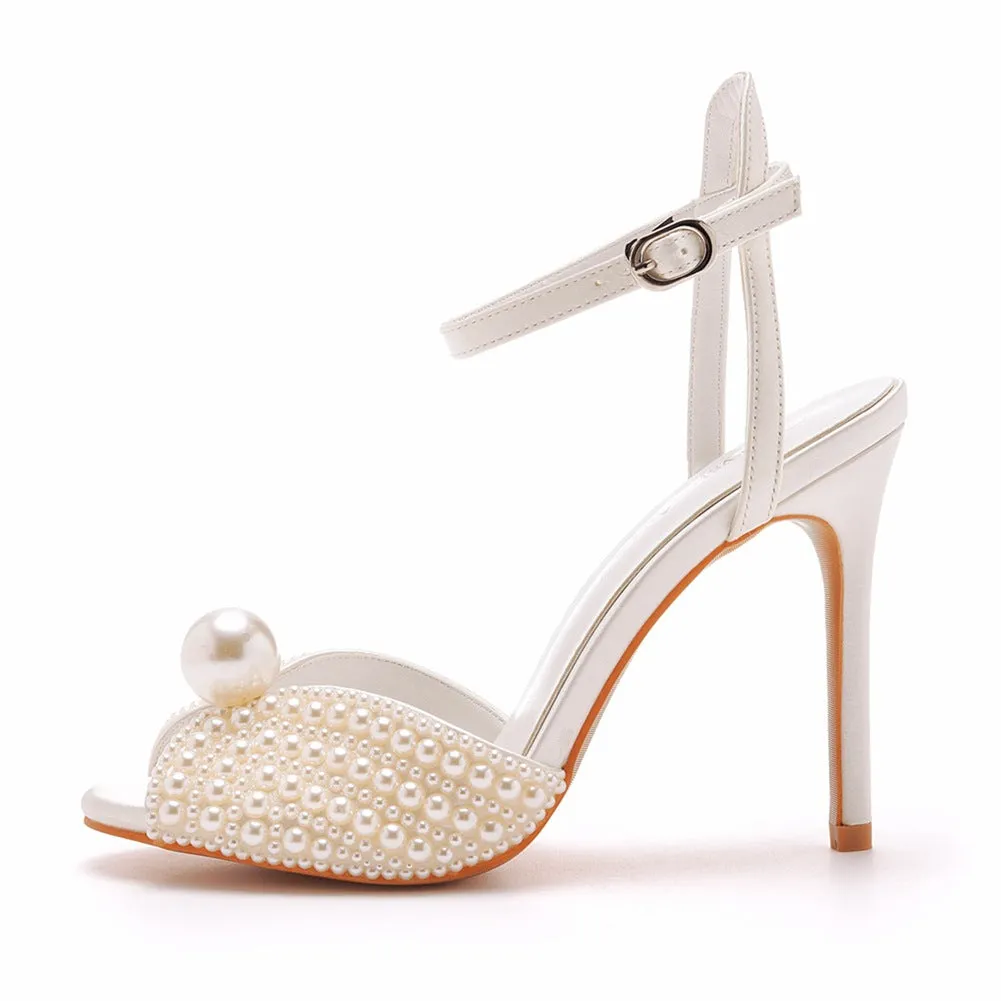 Peep Toe Elegant Faux Pearl Ultra High Heels