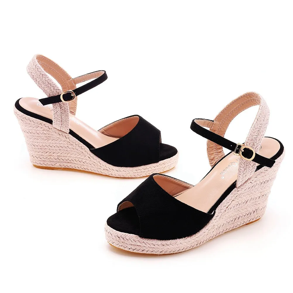 Peep Toe Espadrille Buckle Strap Wedge Sandals