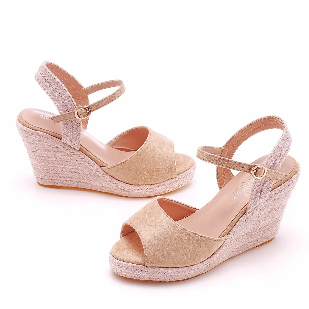 Peep Toe Espadrille Buckle Strap Wedge Sandals