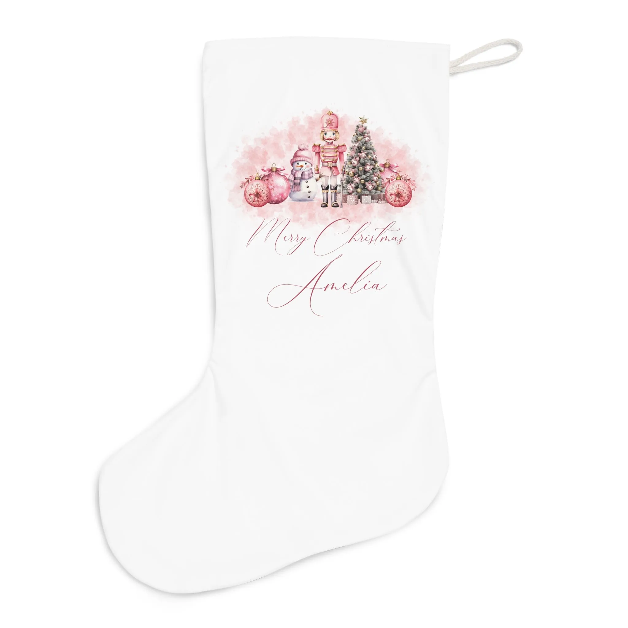 Personalised Santa Stocking, Pink Christmas Nutcracker