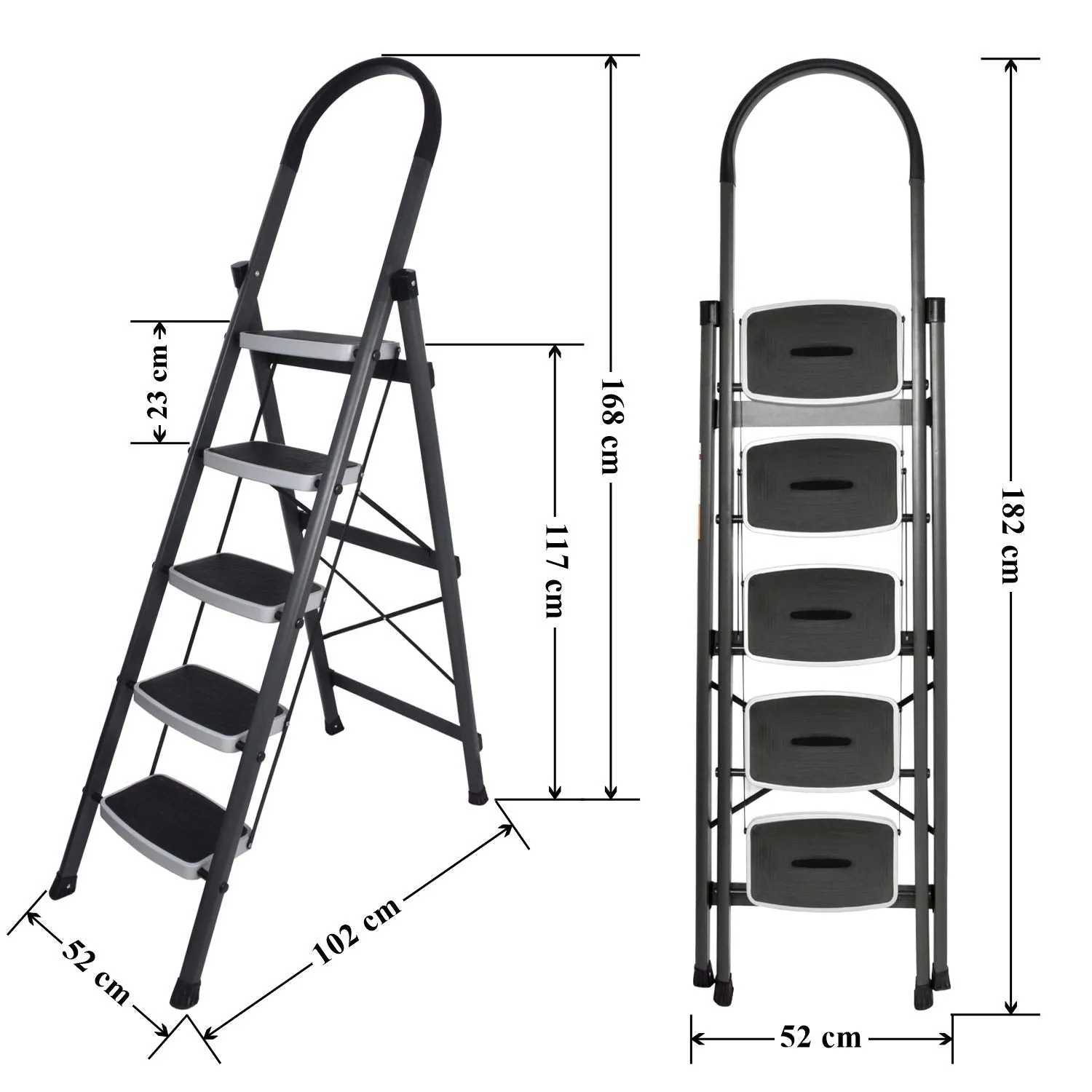 Plantex Metal/5 Step Foldable Ladder/Home Ladders/Aluminium Ladder-Anti Skid Shoes(Gray & White)