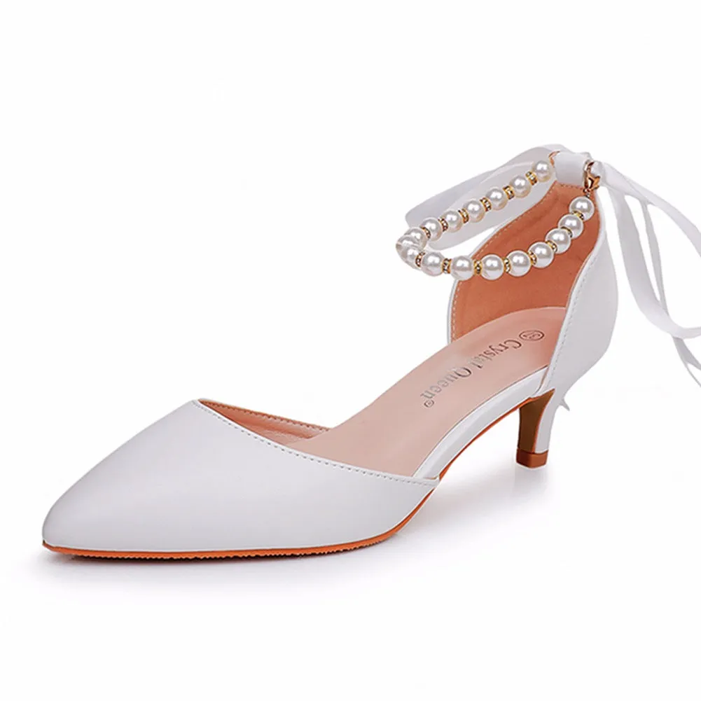 Pointed Toe Kitten Heels Ankle-Strap Wedding Shoes