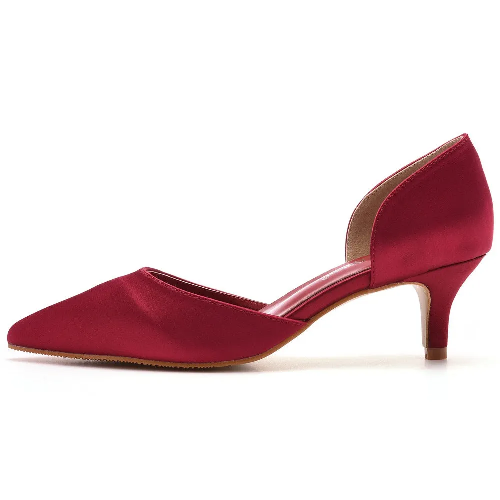 Pointed Toe Mid Cutout Two-Piece Slip On Kitten Heels