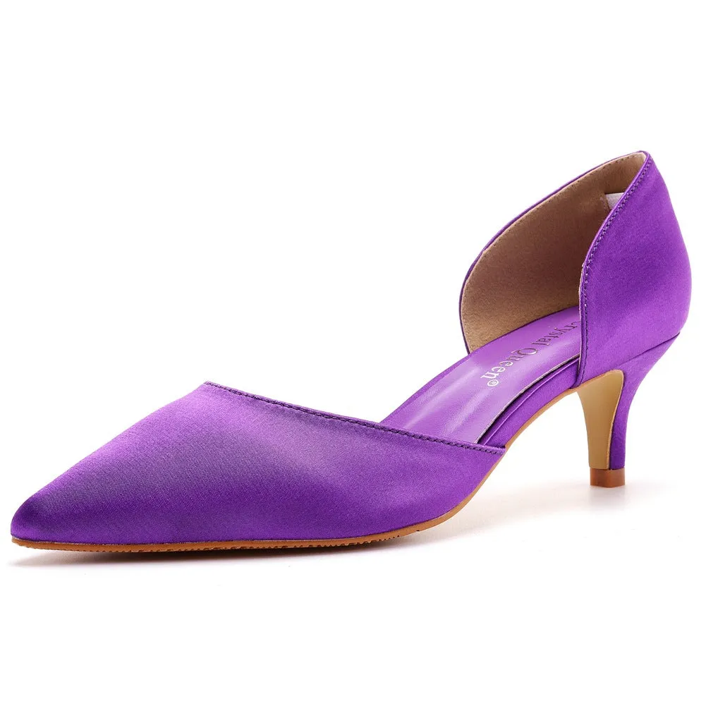 Pointed Toe Mid Cutout Two-Piece Slip On Kitten Heels