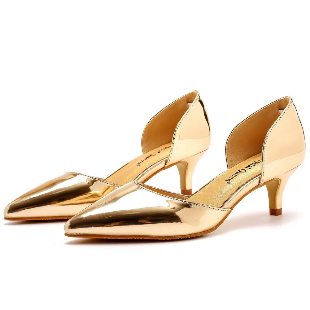 Pointed Toe Mid Cutout Two-Piece Slip On Kitten Heels