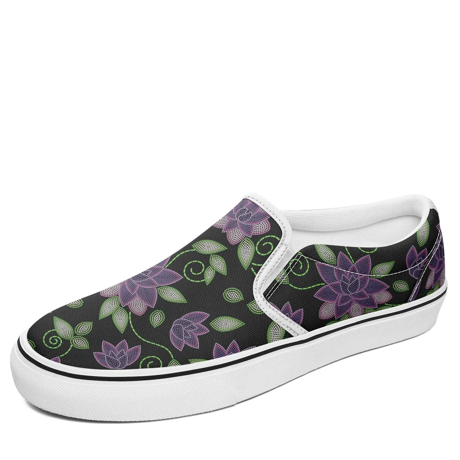 Purple Beaded Rose Otoyimm Kid's Canvas Slip On Shoes