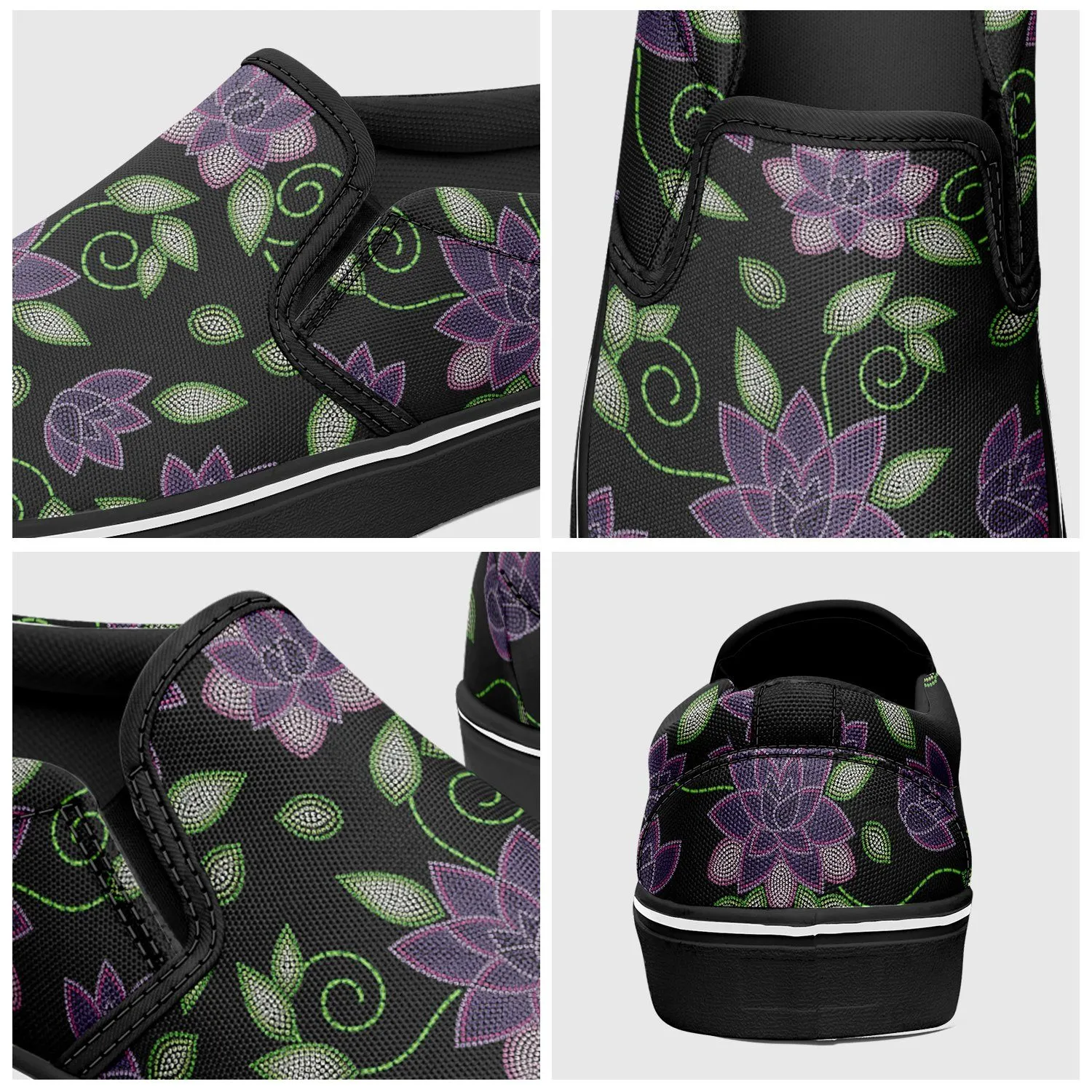 Purple Beaded Rose Otoyimm Kid's Canvas Slip On Shoes