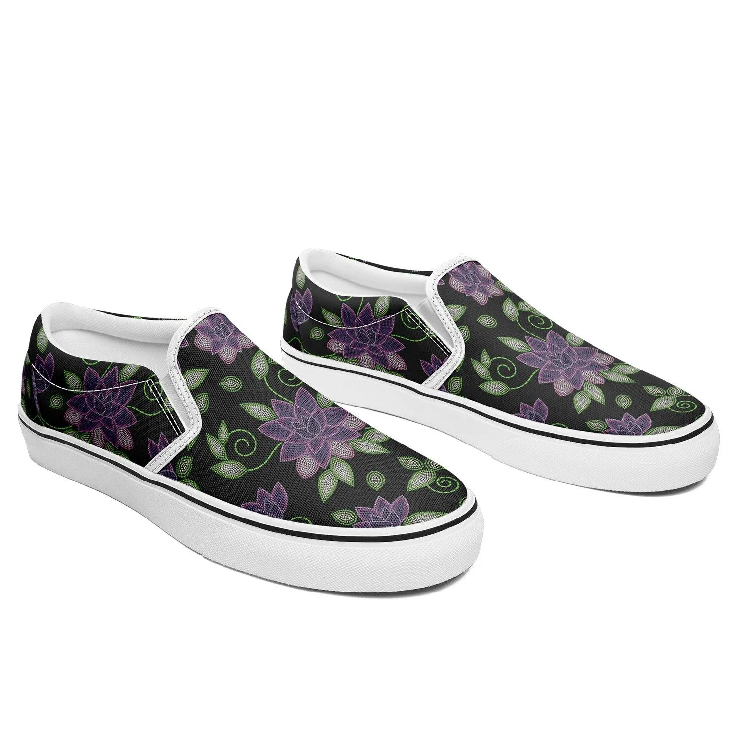 Purple Beaded Rose Otoyimm Kid's Canvas Slip On Shoes