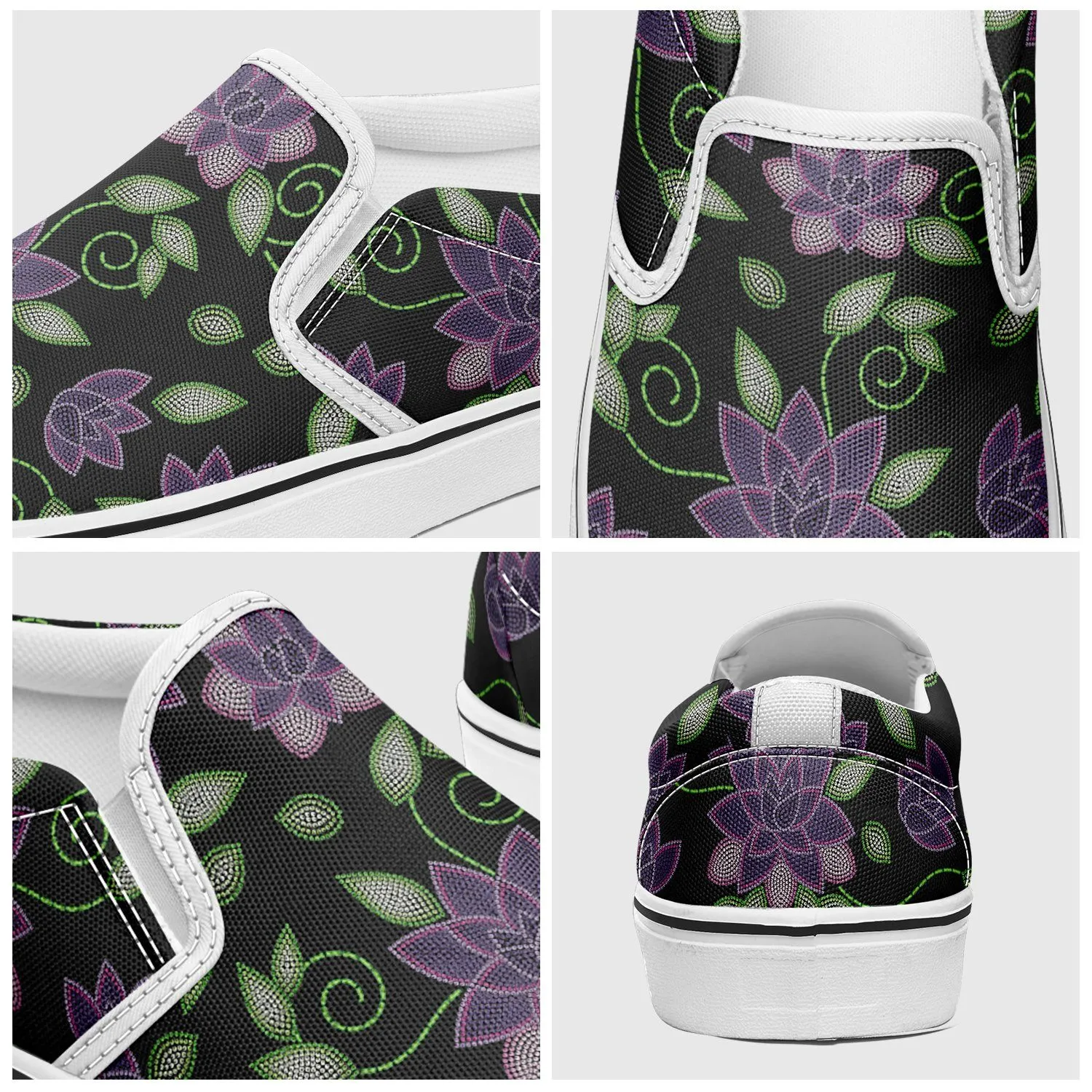 Purple Beaded Rose Otoyimm Kid's Canvas Slip On Shoes