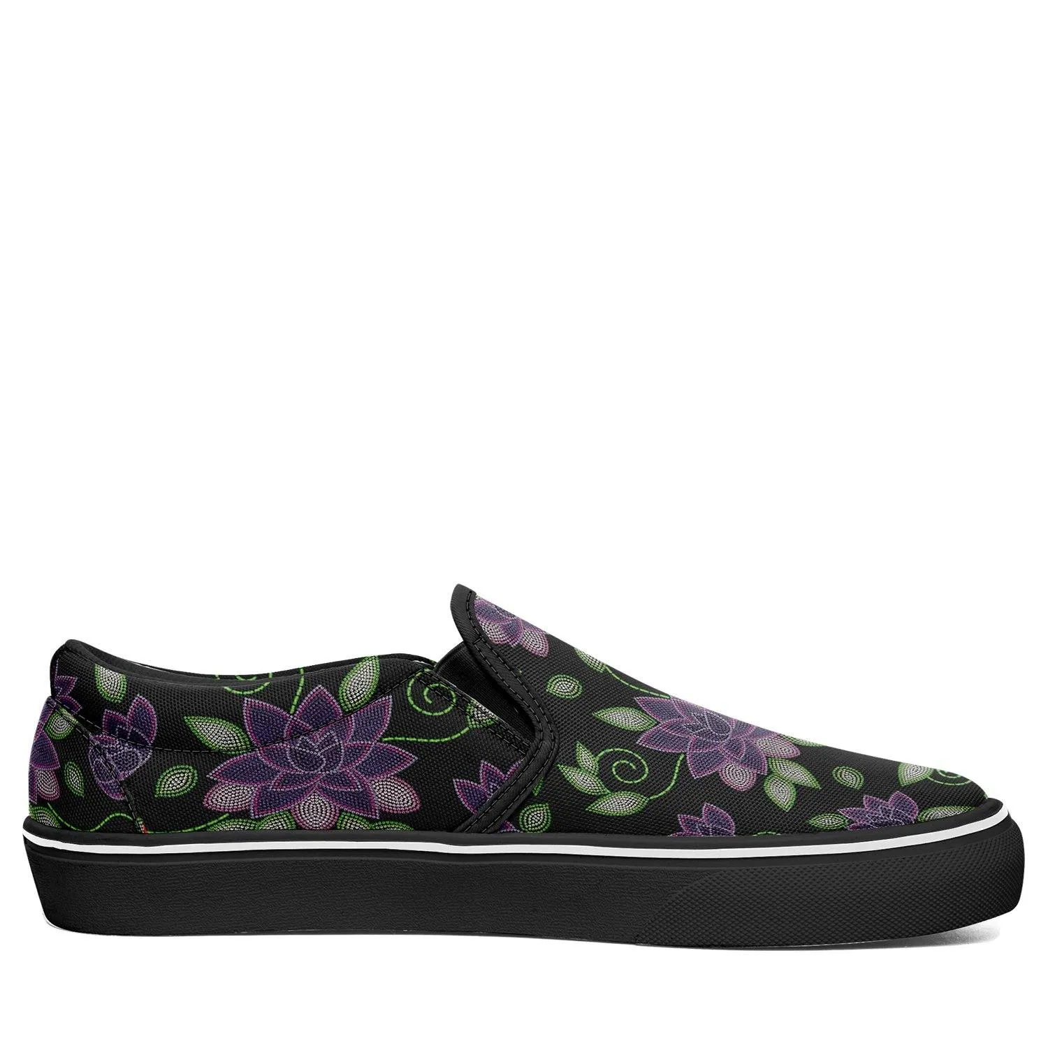 Purple Beaded Rose Otoyimm Kid's Canvas Slip On Shoes