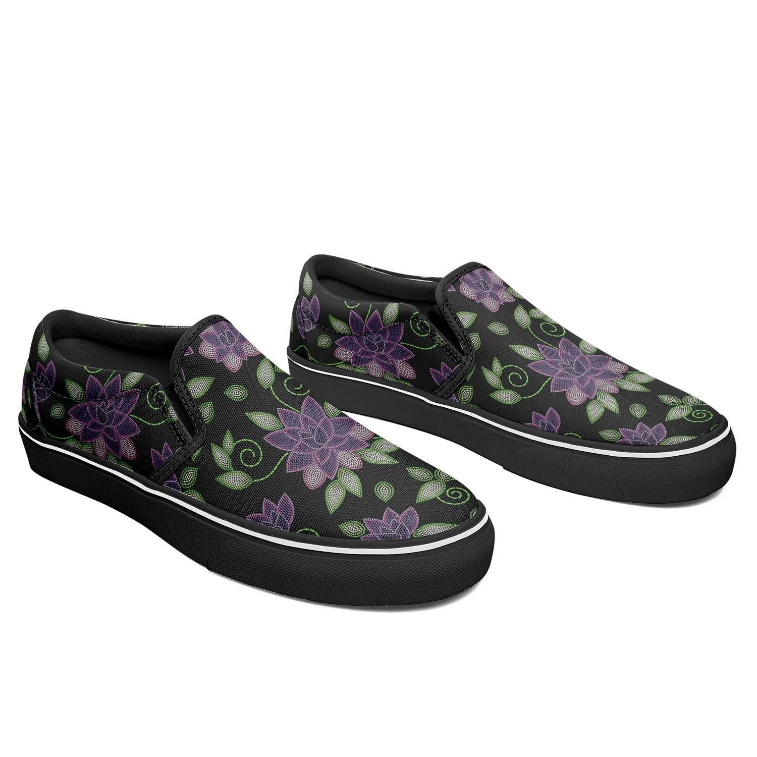 Purple Beaded Rose Otoyimm Kid's Canvas Slip On Shoes