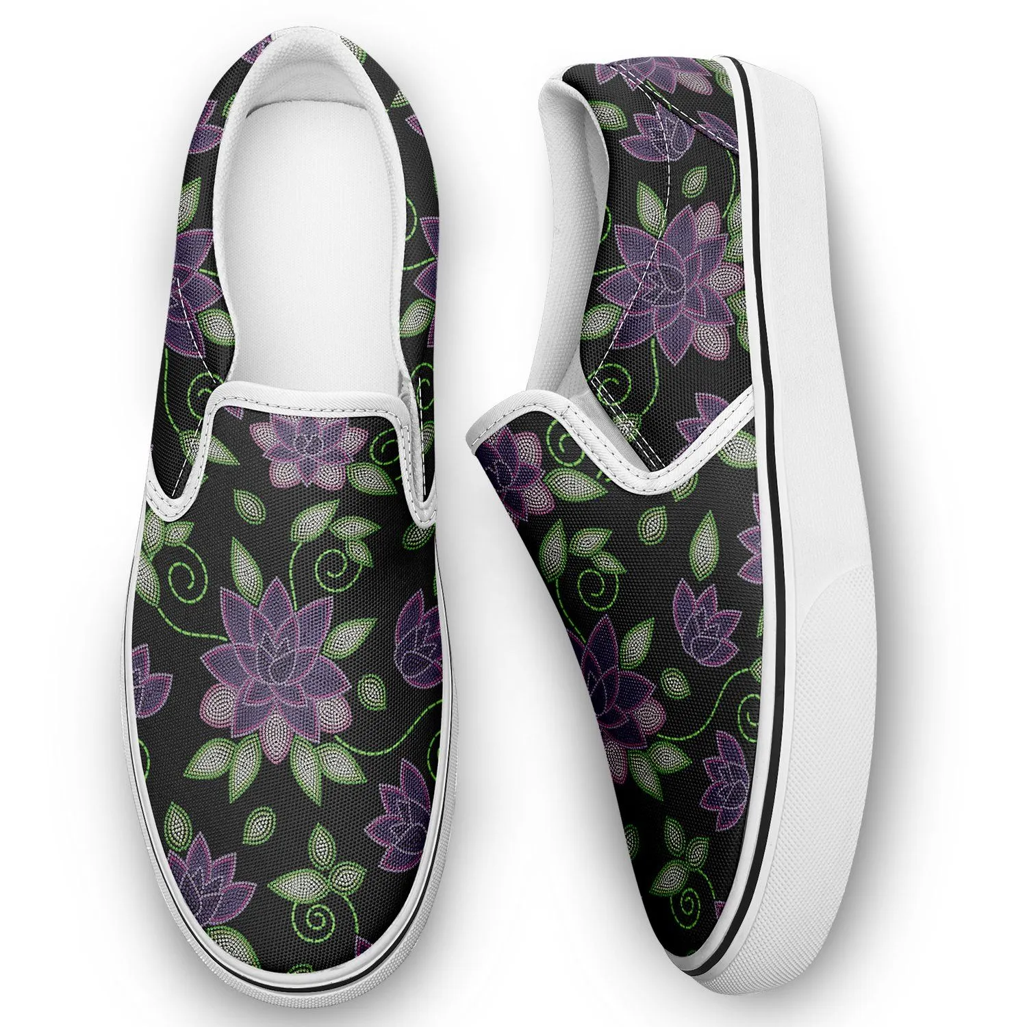 Purple Beaded Rose Otoyimm Kid's Canvas Slip On Shoes