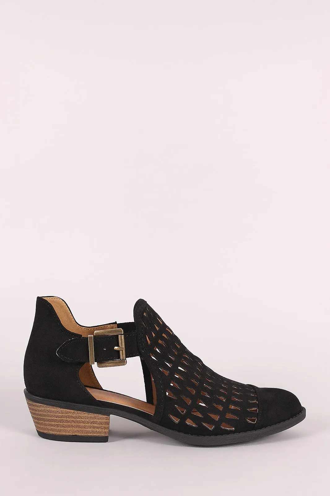 Qupid Suede Geo Cutout Buckled Booties