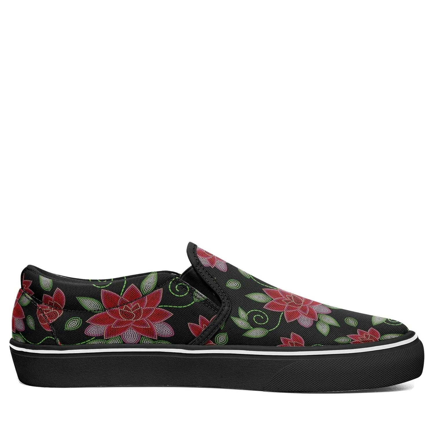 Red Beaded Rose Otoyimm Kid's Canvas Slip On Shoes