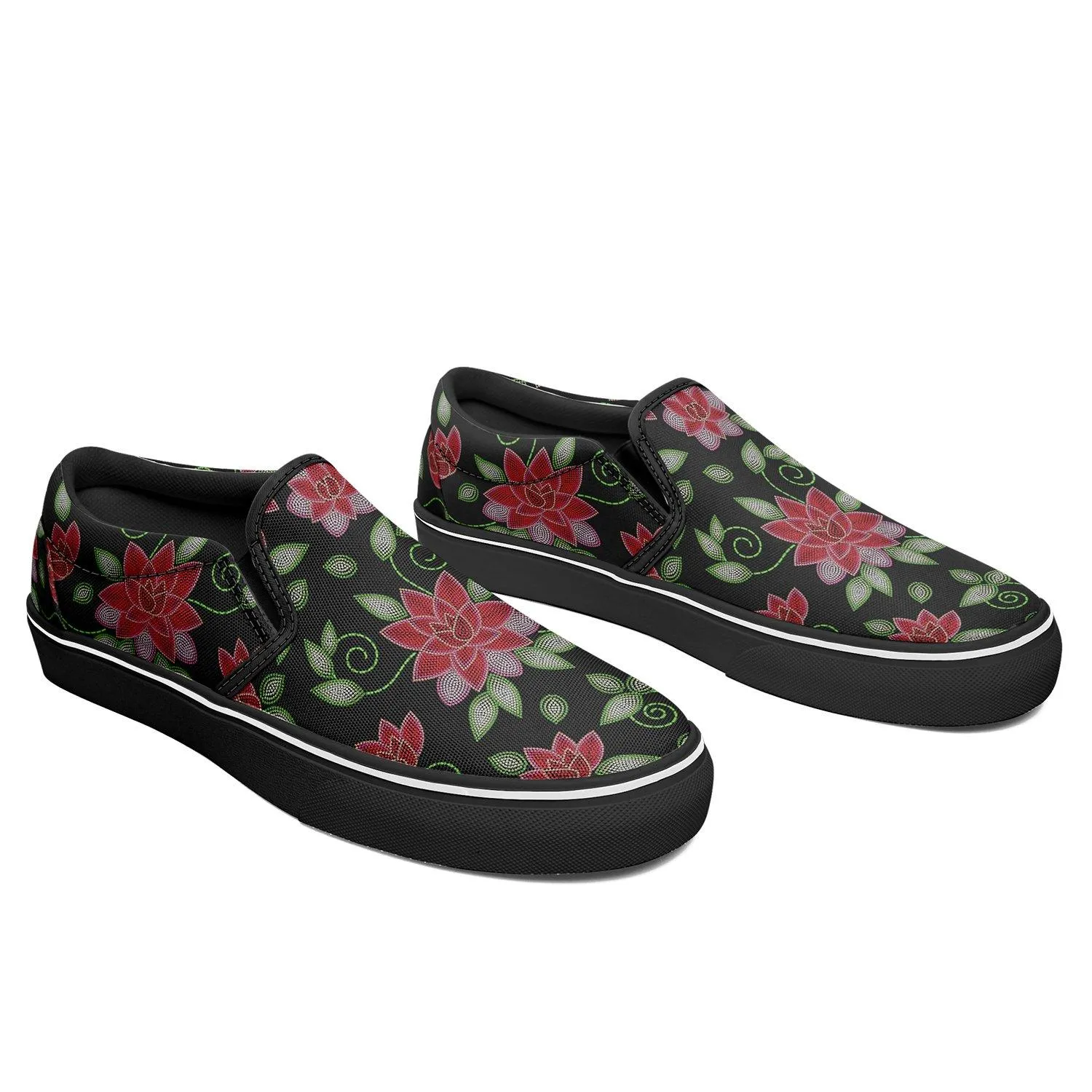 Red Beaded Rose Otoyimm Kid's Canvas Slip On Shoes