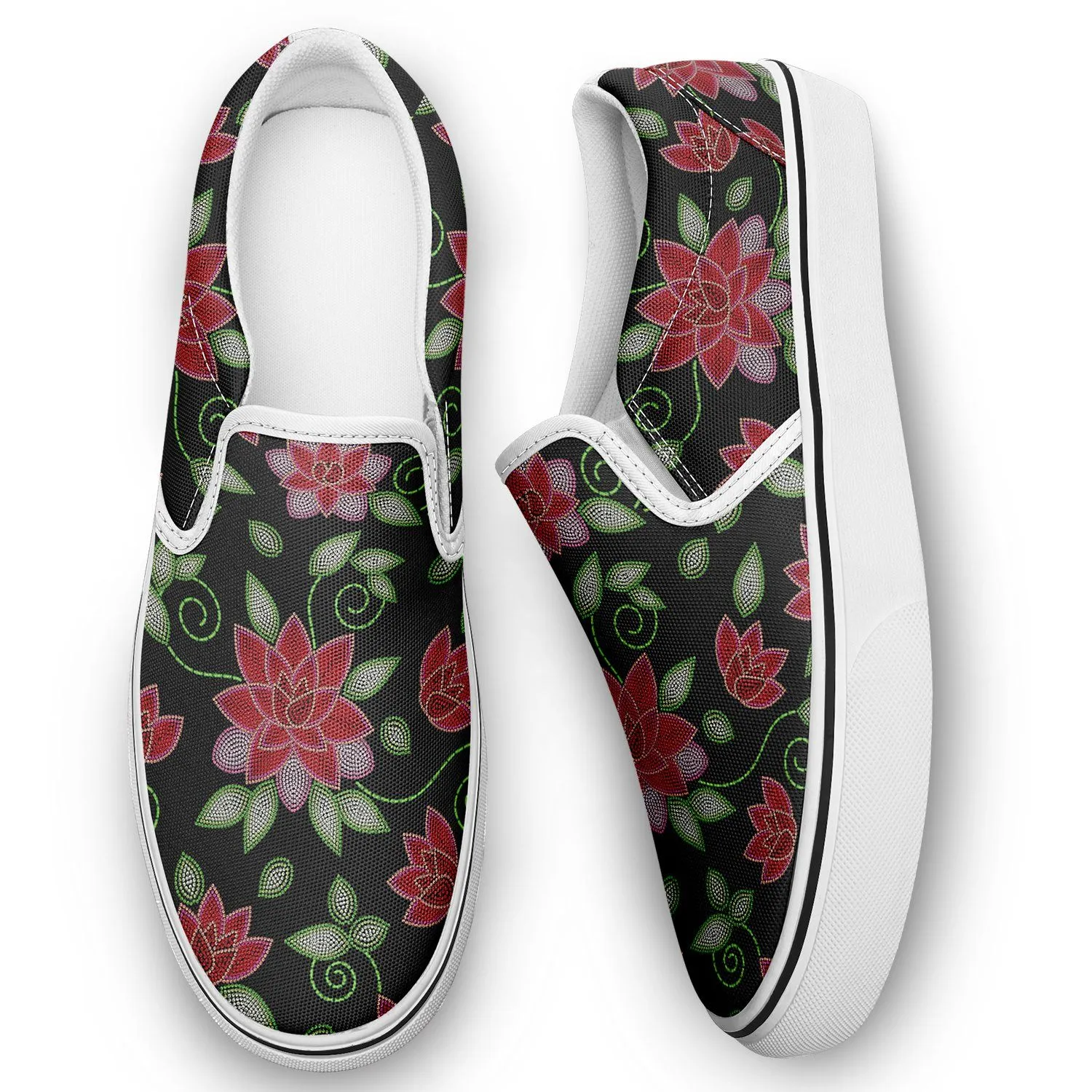 Red Beaded Rose Otoyimm Kid's Canvas Slip On Shoes