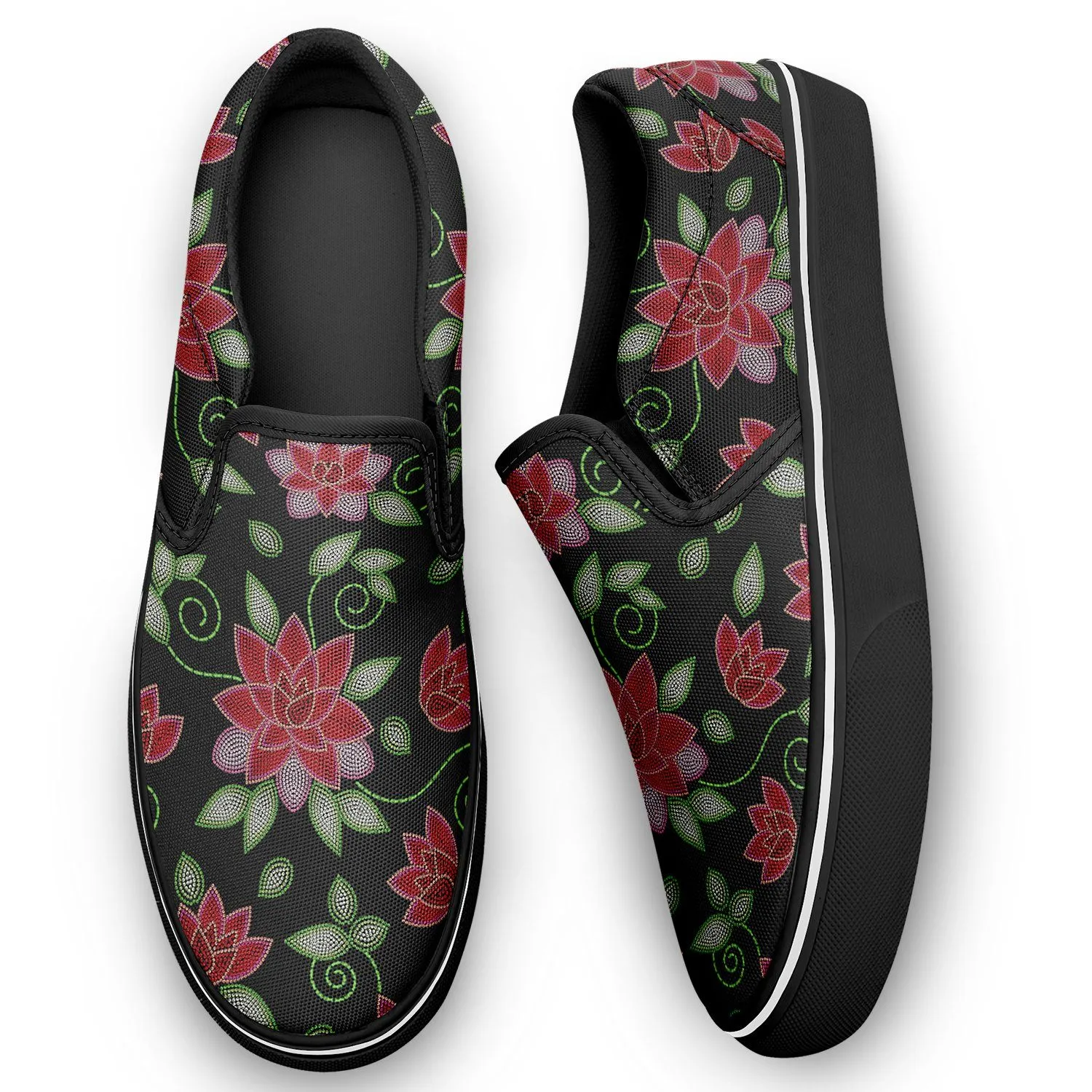 Red Beaded Rose Otoyimm Kid's Canvas Slip On Shoes