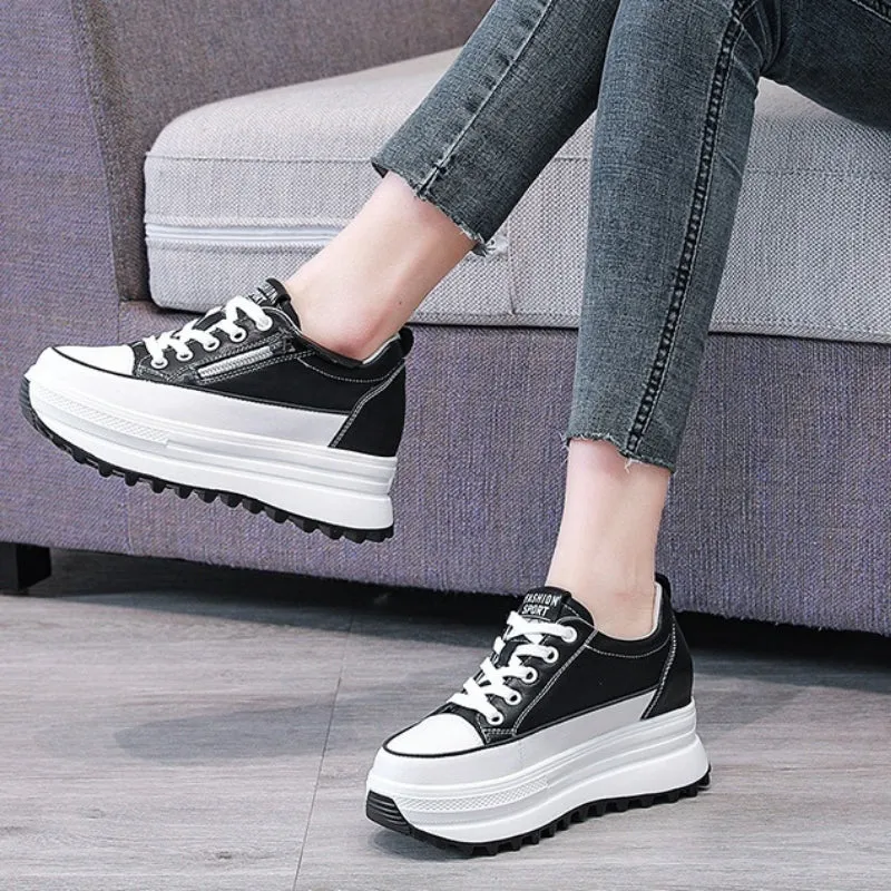 Retro Chunky Platform Sneakers with Zipper and Tassel Accent