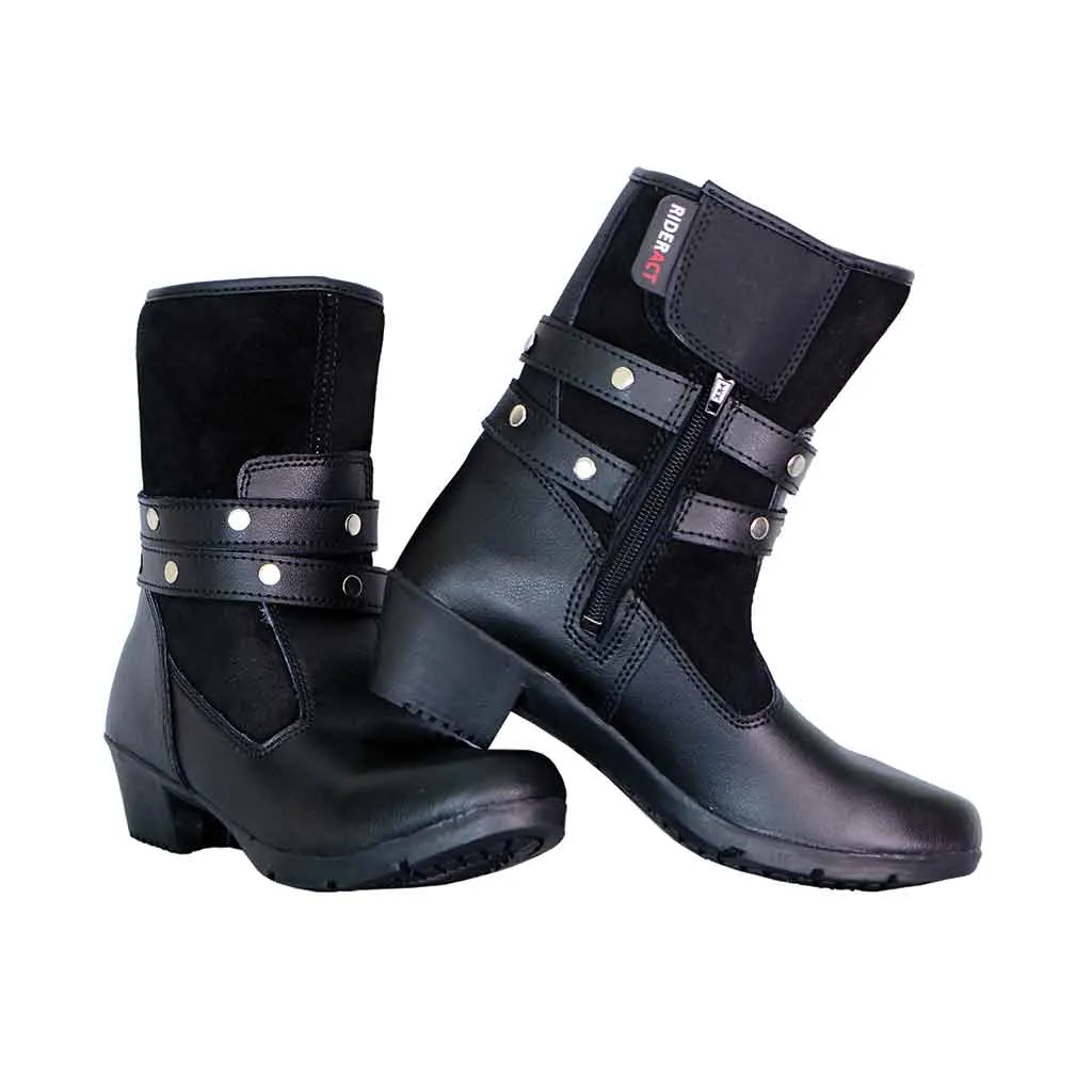 RIDERACT® Women Motorbike Boots Fashion Riding Lady Shoes Black Rock