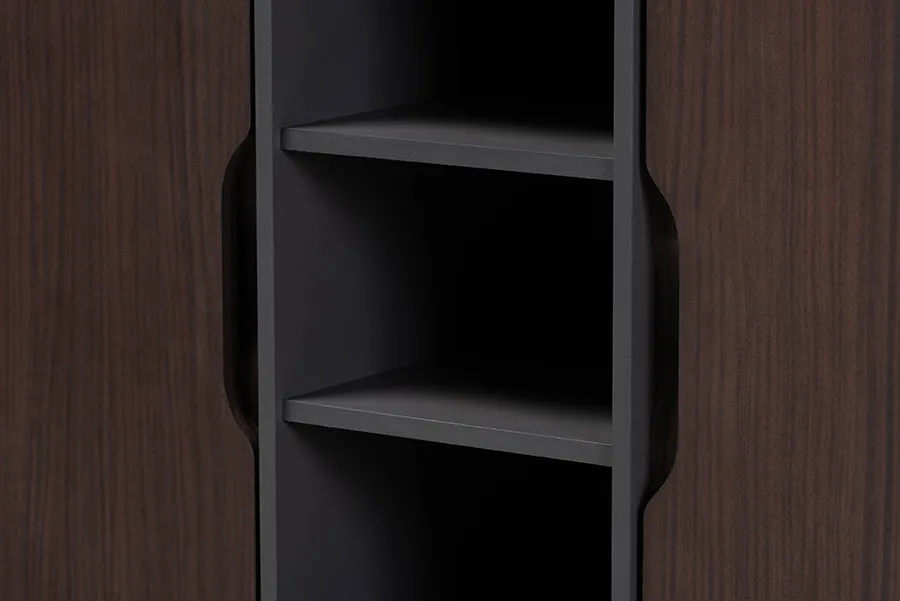 Roland Two-Tone Dark Brown/Grey Finished Wood 2-Door Shoe Cabinet