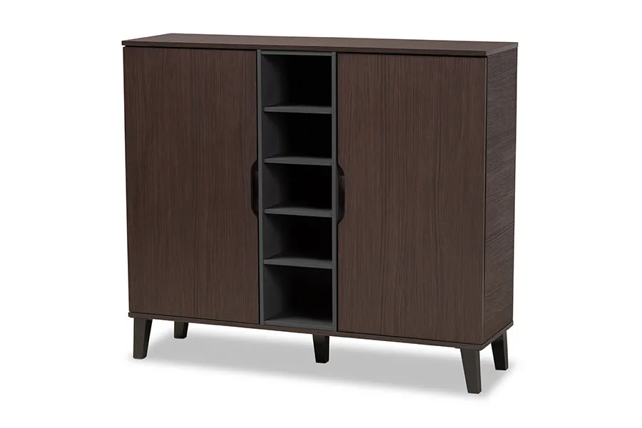 Roland Two-Tone Dark Brown/Grey Finished Wood 2-Door Shoe Cabinet