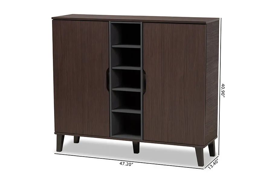 Roland Two-Tone Dark Brown/Grey Finished Wood 2-Door Shoe Cabinet