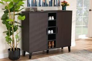 Roland Two-Tone Dark Brown/Grey Finished Wood 2-Door Shoe Cabinet