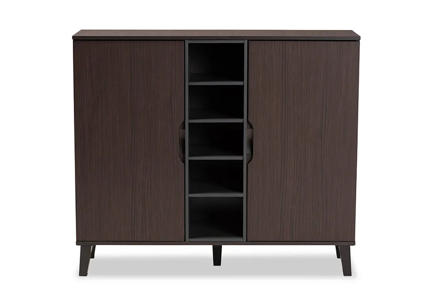 Roland Two-Tone Dark Brown/Grey Finished Wood 2-Door Shoe Cabinet