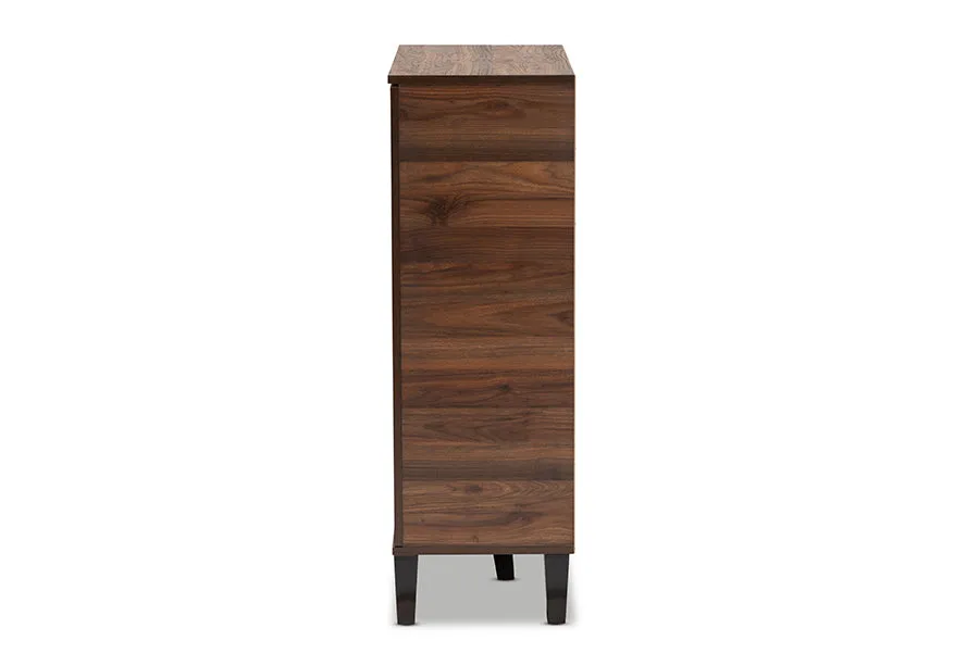 Roland Two-Tone Walnut Brown/Grey Finished Wood 1-Door Shoe Cabinet