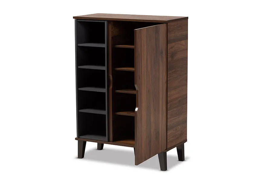 Roland Two-Tone Walnut Brown/Grey Finished Wood 1-Door Shoe Cabinet