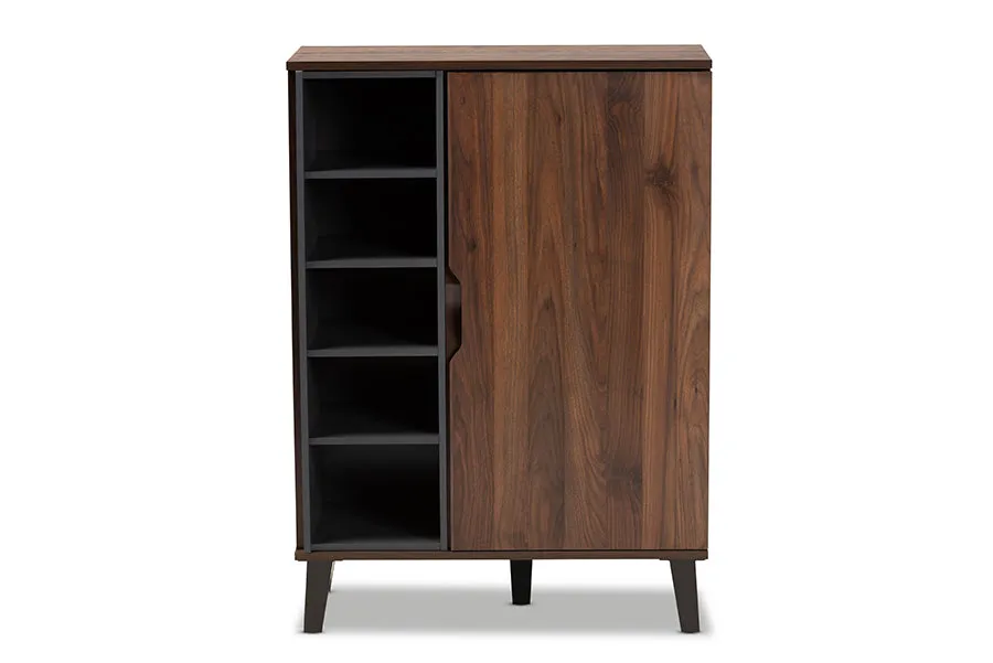 Roland Two-Tone Walnut Brown/Grey Finished Wood 1-Door Shoe Cabinet