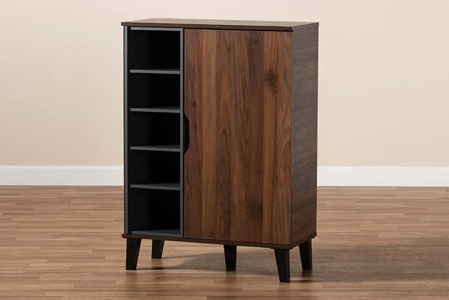 Roland Two-Tone Walnut Brown/Grey Finished Wood 1-Door Shoe Cabinet