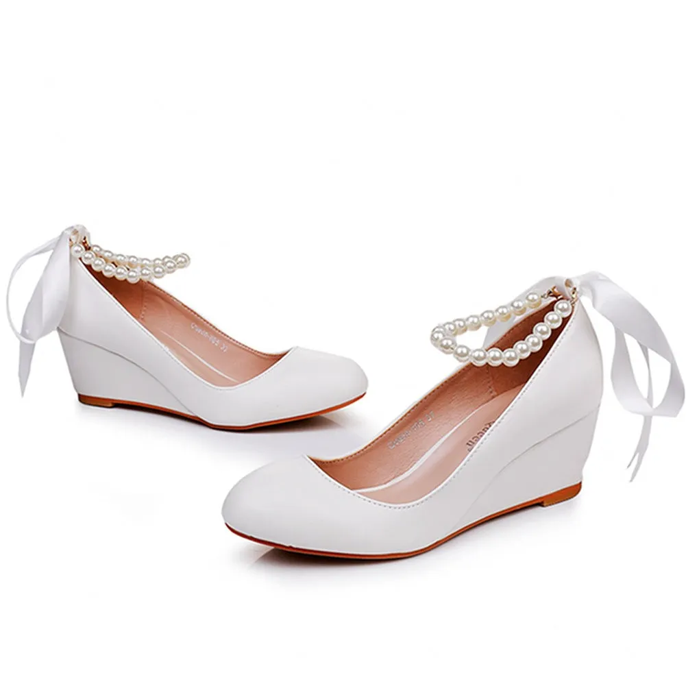 Round Toe Platform Heels Beaded Mary Janes