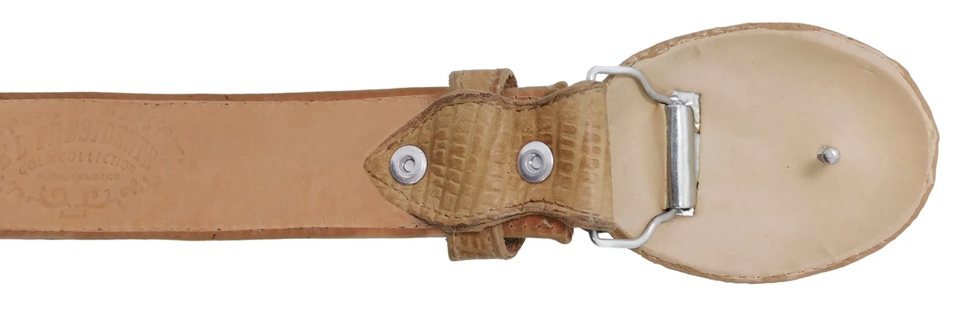 Sand Western Belt Iguana Print Leather - Rodeo Buckle