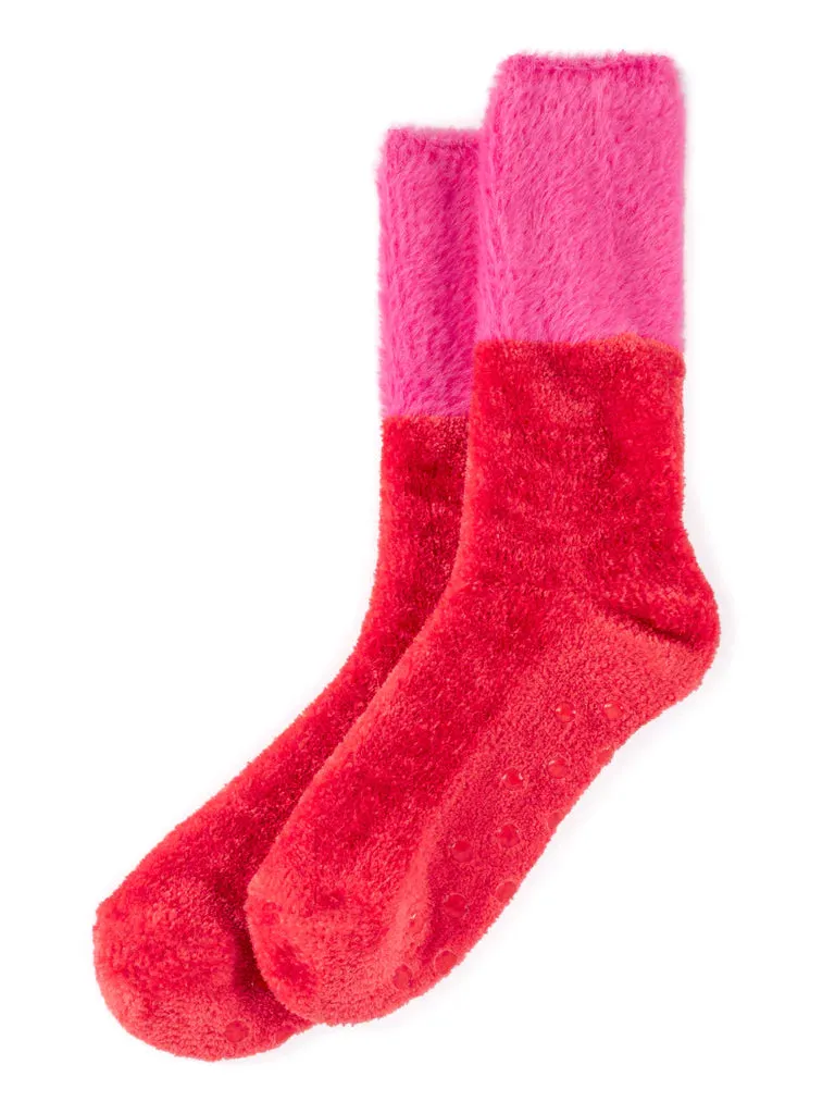 SHI Amarie Pink & Red Fuzzy Socks