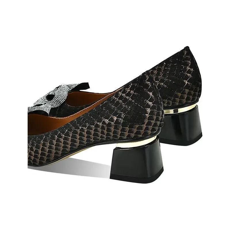 SnakeChic Square Toe Slip-On Heels