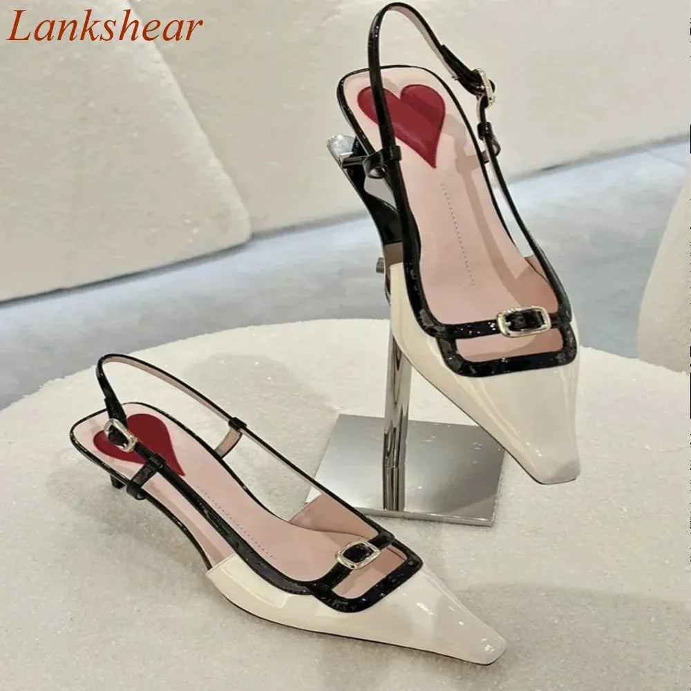 Square Toe Patent Buckle Slingbacks