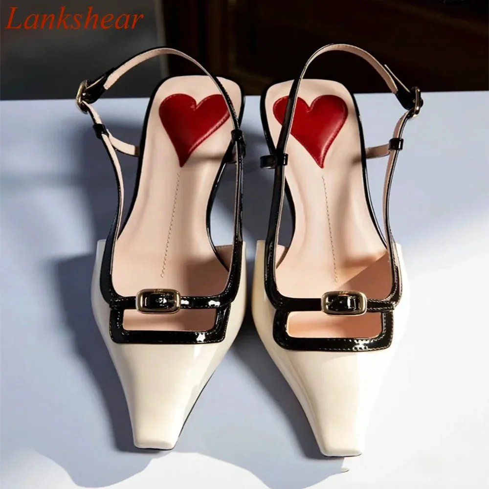 Square Toe Patent Buckle Slingbacks