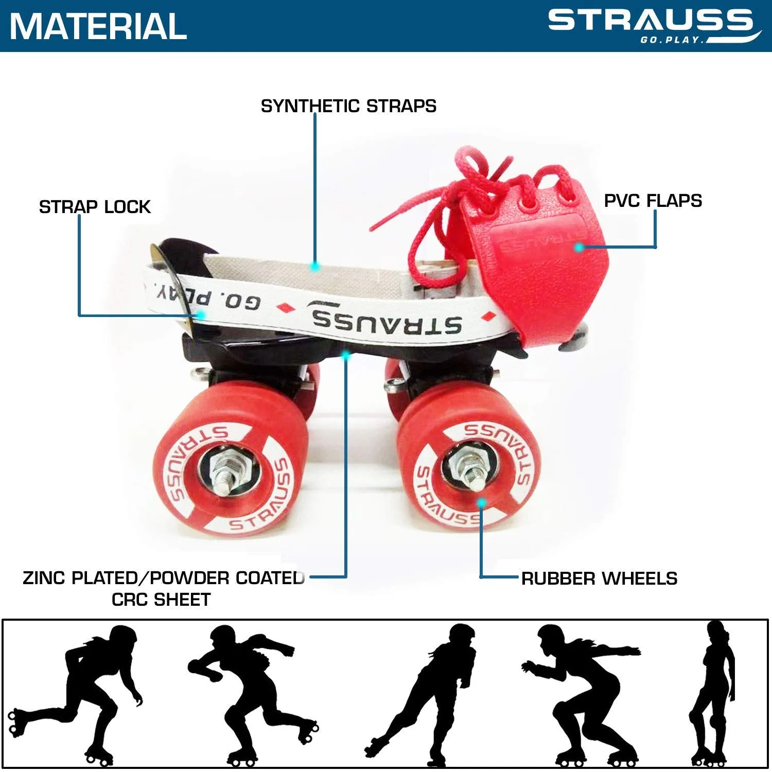 STRAUSS Tenacity Roller Skates | Roller Blades for Kids | Adjustable Shoe Size | 4 Wheels Skating Shoe for Boys and Girls | Ideal for Indoor and Outdoor Skating | Age Group 4-6 Years, (Black)