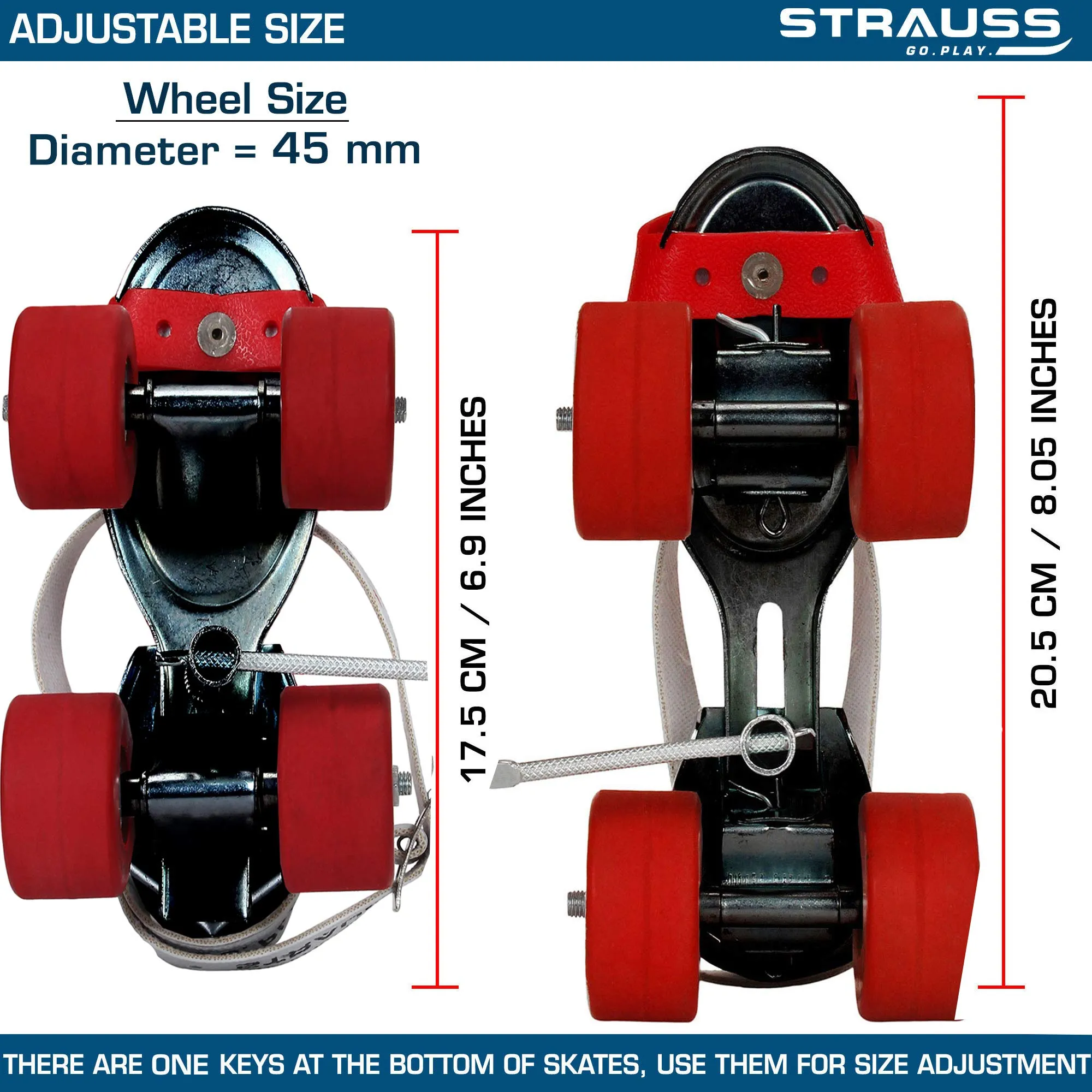 STRAUSS Tenacity Roller Skates | Roller Blades for Kids | Adjustable Shoe Size | 4 Wheels Skating Shoe for Boys and Girls | Ideal for Indoor and Outdoor Skating | Age Group 4-6 Years, (Black)