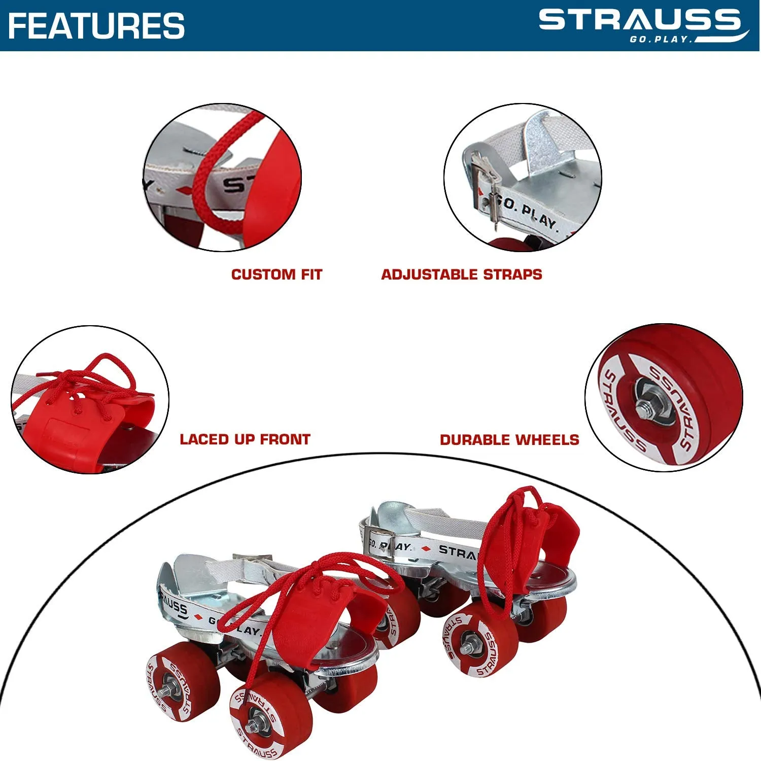 STRAUSS Tenacity Roller Skates | Roller Blades for Kids | Adjustable Shoe Size | 4 Wheels Skating Shoe for Boys and Girls | Ideal for Indoor and Outdoor Skating | Age Group 6-8 Years, (Silver)