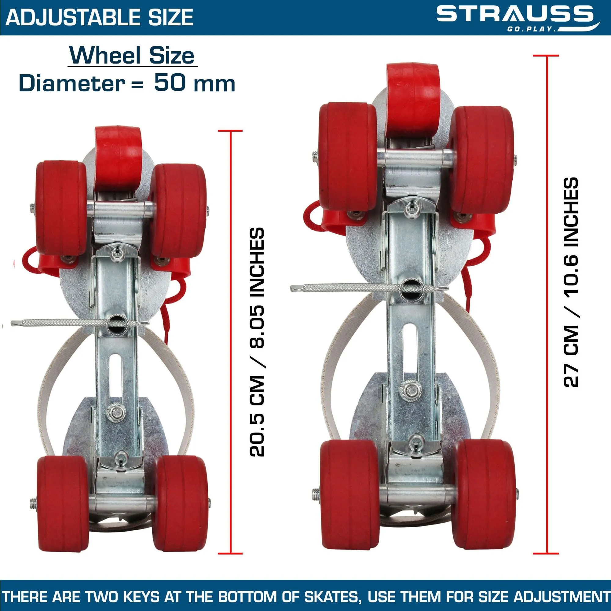 STRAUSS Tenacity Roller Skates | Roller Blades for Kids | Adjustable Shoe Size | 4 Wheels Skating Shoe for Boys and Girls | Ideal for Indoor and Outdoor Skating | Age Group 6-8 Years, (Silver)