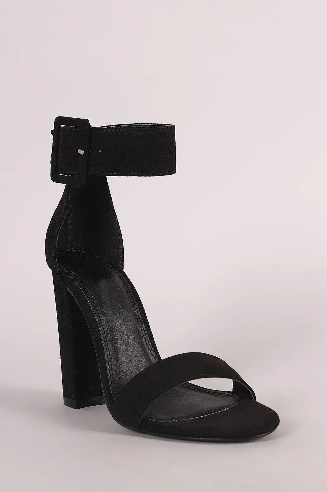 Suede Ankle Strap Chunky Heel