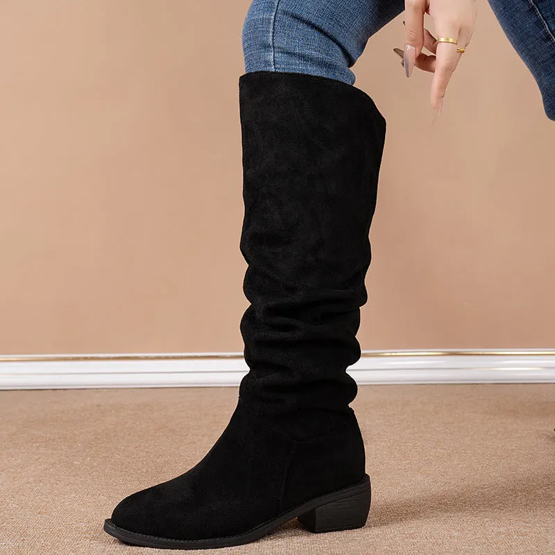 Suede Thick Heel High Leg Boots