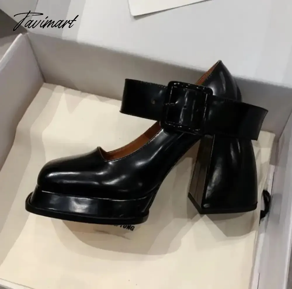 TAVIMART  -  Black Gothic Autumn New Square Toe Chunky Ultra High Heels Mary Jane Shoes Anime Cosplay Lolita Women's Pumps Goth Punk Shoes