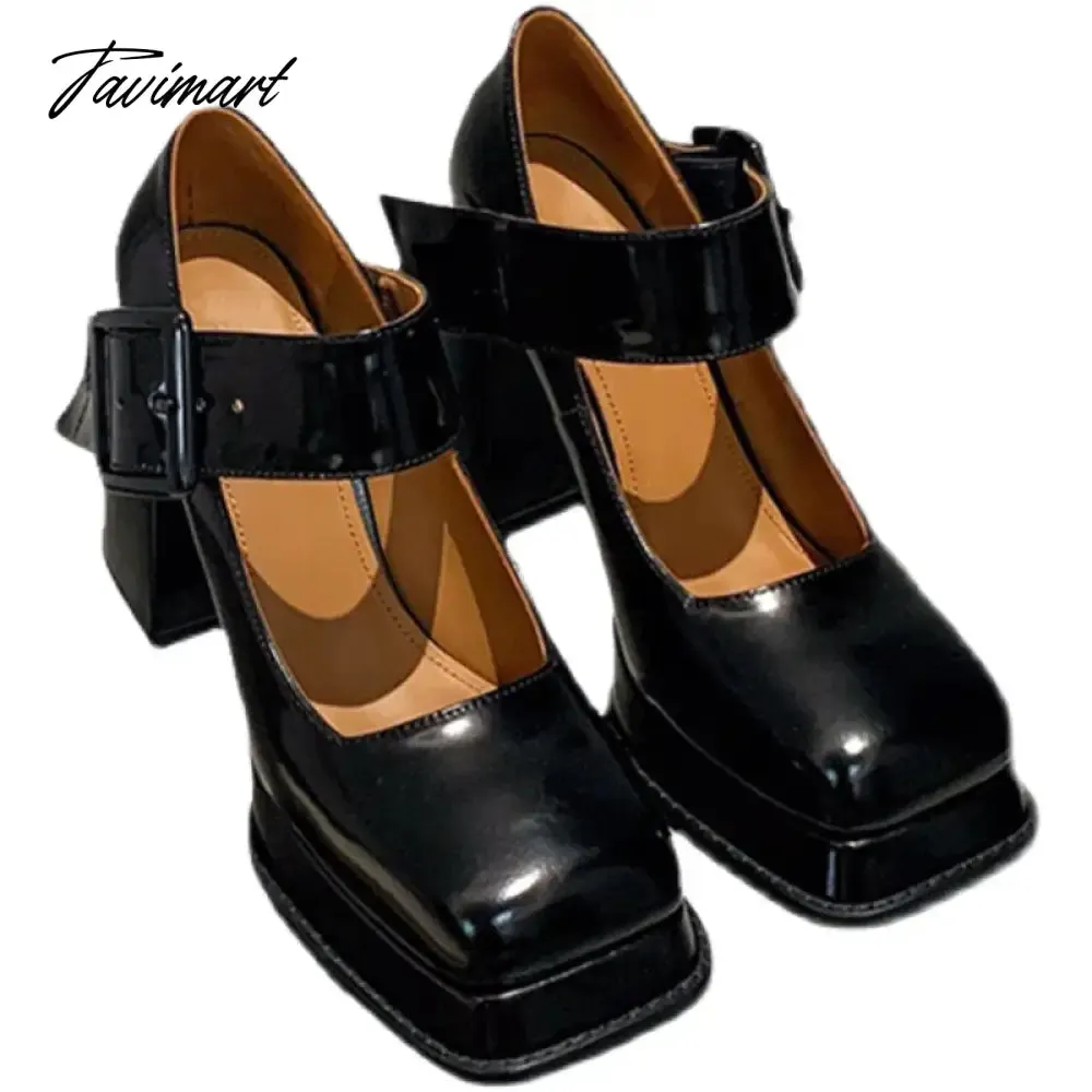 TAVIMART  -  Black Gothic Autumn New Square Toe Chunky Ultra High Heels Mary Jane Shoes Anime Cosplay Lolita Women's Pumps Goth Punk Shoes